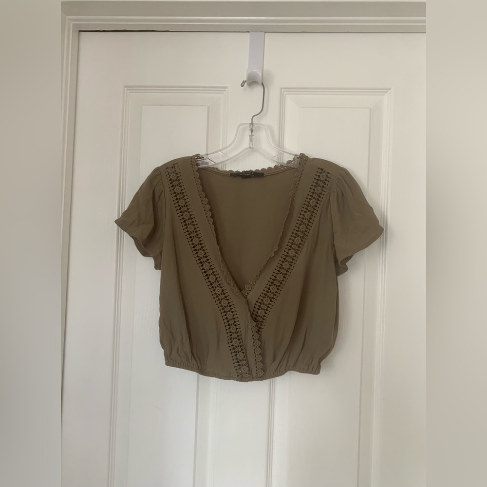 forever 21 olive green blouse with lace detail